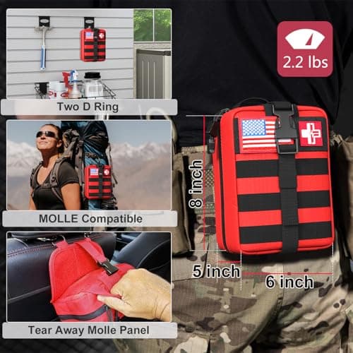 Survival Gear Kit: Military Grade Molle System for Hiking & Adventures (RED)