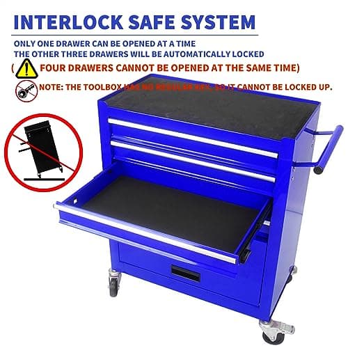 Wheelchair Tool Cart with 4 Drawers, Lockable Storage, Garage Workshop Organizer