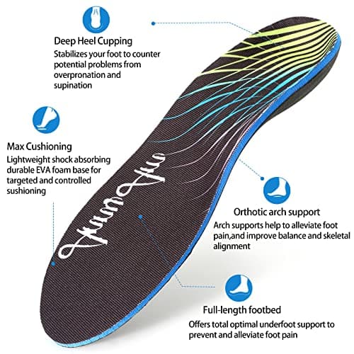 Plantar Fasciitis Relief Insoles for Men and Women Black (Men 4-4.5 | Women 6-6.5)