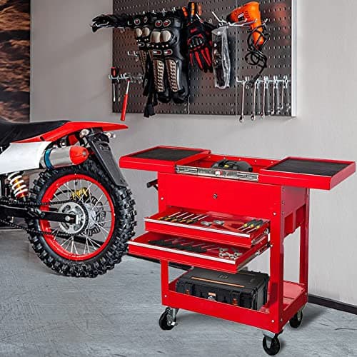 Steel Tool Cart with Lockable Drawers, 27.8" L x 32.7" H, 212 lbs Capacity