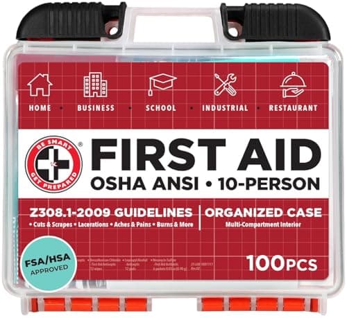 Smart 10-Person OSHA/ANSI First Aid Kit - 100 Pieces for Home, Business, School, Industrial & Restaurants