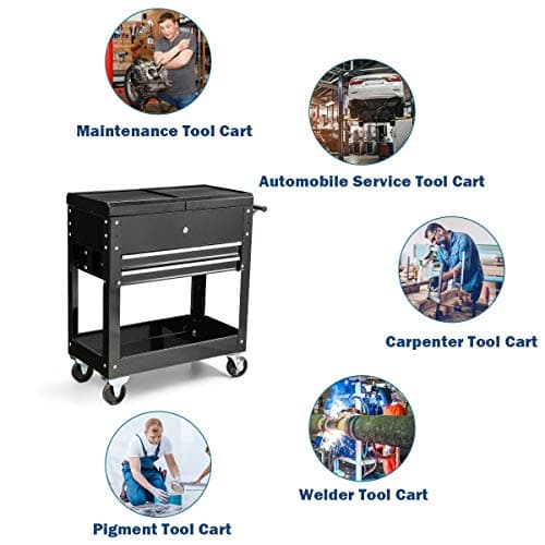Goplus 4-Tier Rolling Tool Cart with Lockable Drawers, Black