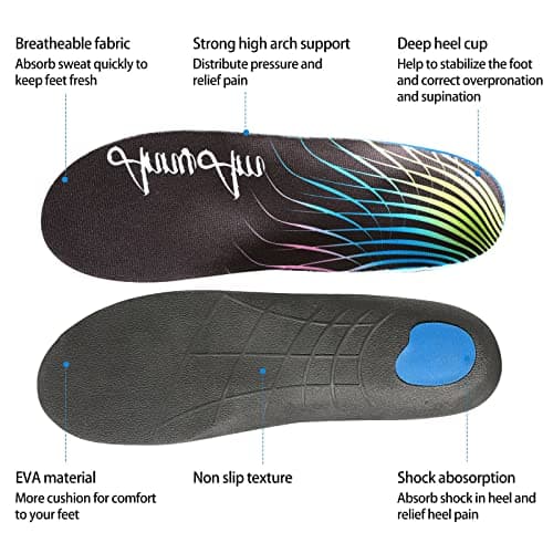 Plantar Fasciitis Relief Insoles for Men and Women Black (Men 4-4.5 | Women 6-6.5)