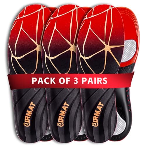 High Arch Support Insoles for Men and Women - Absorb Shock for Flat Feet (XL) 220+ lbs — 3 Pairs-black