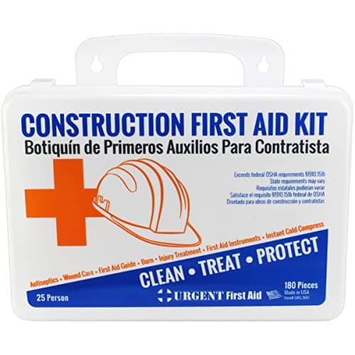 Urgent First Aid OSHA Compliant Kit for 25+ Contractors | 180 Piece Gasketed Case
