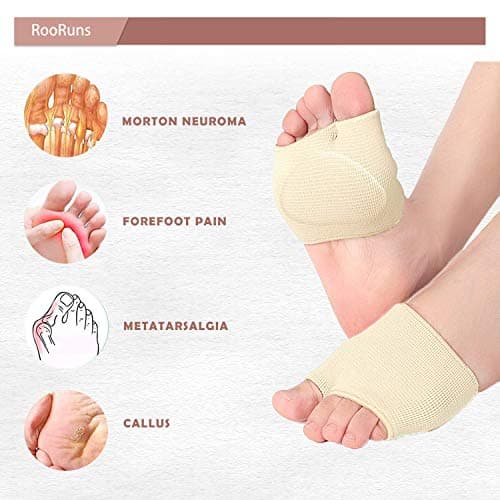 RooRuns Gel Metatarsal Pads for Pain Relief, 2Pairs (Black+Beige)