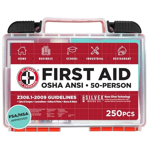 OSHA/ANSI First Aid Kit 50 Person, 250 Pieces - Home, Business, School, Industrial, Restaurants