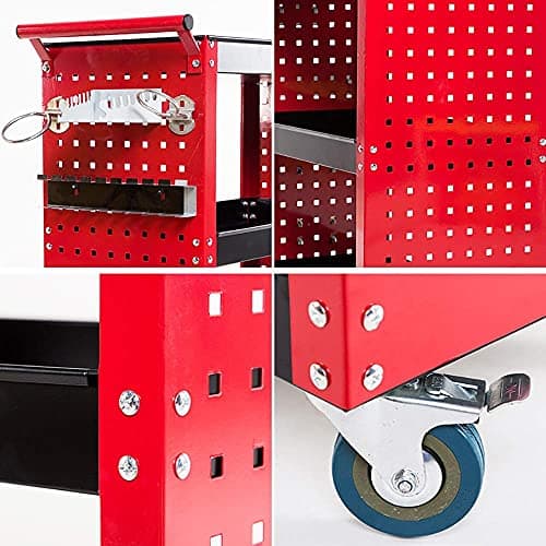 Heavy-Duty 3-Tier Rolling Tool Trolley Cart with Hooks for Mechanics and Garden Outdoors