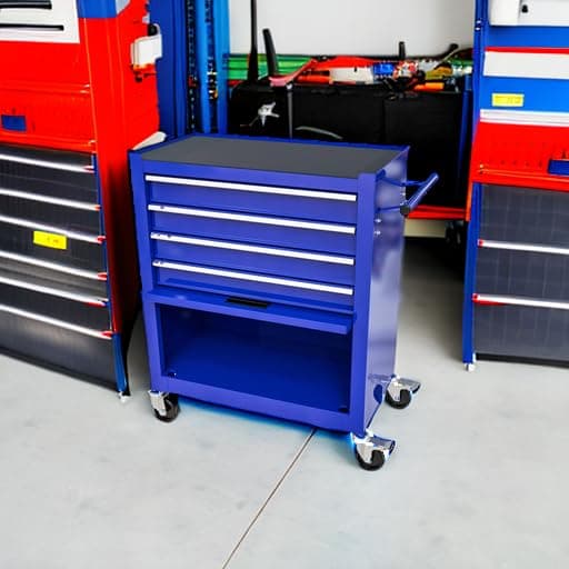 Wheelchair Tool Cart with 4 Drawers, Lockable Storage, Garage Workshop Organizer