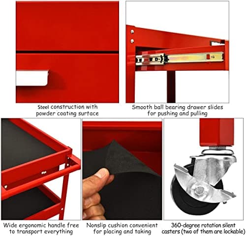 Goplus 3 Tier Rolling Tool Cart, 330 LBS Capacity