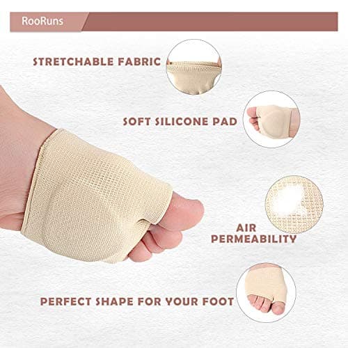 RooRuns Gel Metatarsal Pads for Pain Relief, 2Pairs (Black+Beige)