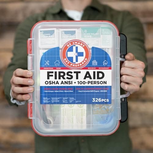 First Aid Kit for 100 People - Office, Home, Car, School, Emergency, Survival, Camping, Hunting, Sports - 326 Pieces - Hard Red Case - Exceeds OSHA and ANSI Guidelines