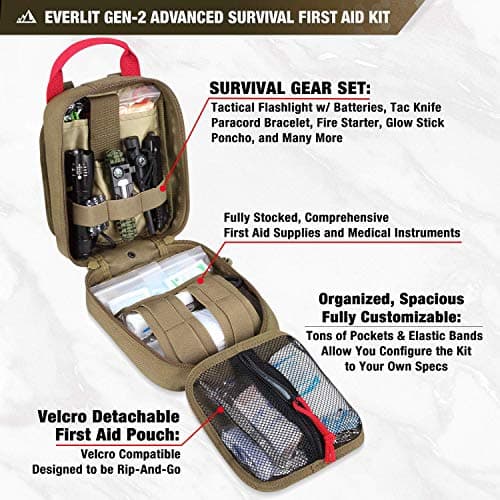 EVERLIT Upgraded Survival First Aid Kit with 1000D Nylon Pouch for Emergency, Outdoor, and Home Use