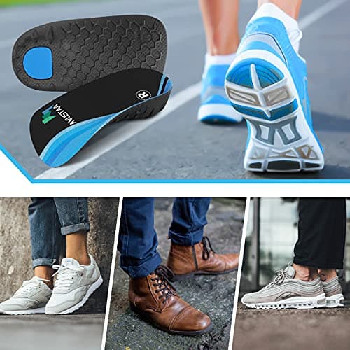 High Arch Support Insoles for Flat Feet, Overpronation, Plantar Fasciitis Relief, Men Women Shoes, Black and Blue