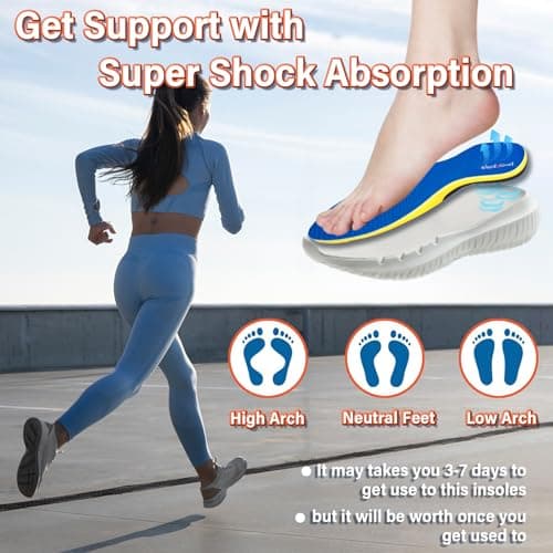 RooRuns Plantar Fasciitis Arch Support Insoles for Flat Feet