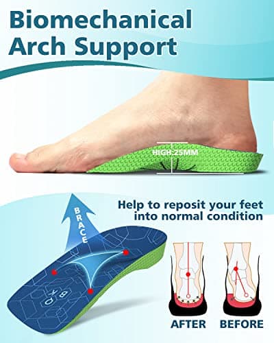 BKB High Arch Support Insoles, Plantar-Fasciitis Relief for Flat Feet and Overpronation