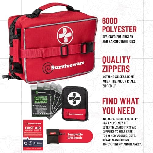 Surviveware 238 Pcs Premium Survival First Aid Kit - Travel, Camping, Home & Emergencies - HSA & FSA Eligible