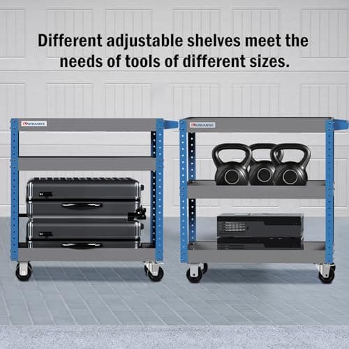 3-Tier Locking Tool Roll Cart, 500LBS Capacity, Blue