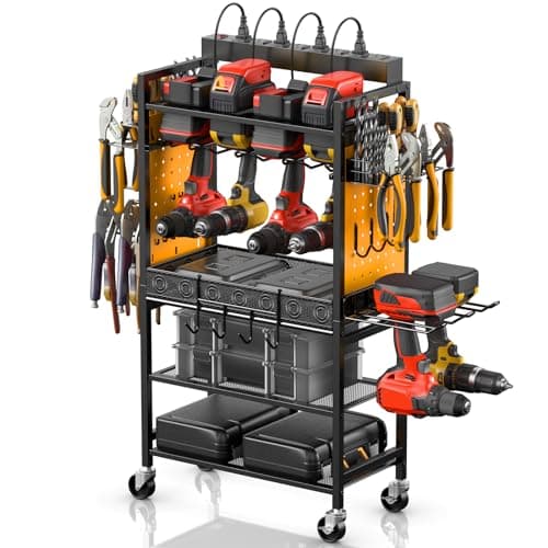CCCEI Power Tool Organizer Cart with Charging Station, Black — Yellow