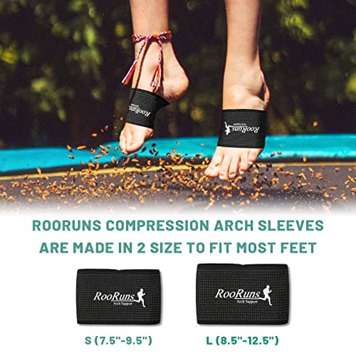 RooRuns Copper Arch Support Sleeves for Flat Feet, Heel Spurs, Fallen Arches, Plantar Fasciitis (2 Pairs)