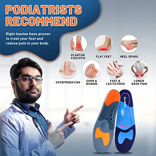 RooRuns Heavy Duty Arch Support Insoles for Flat Feet, Heel Spurs & Metatarsalgia M
