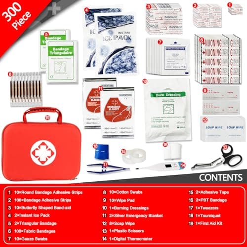 Red 300PCS Home & Hiking First Aid Kit for Emergency Gear