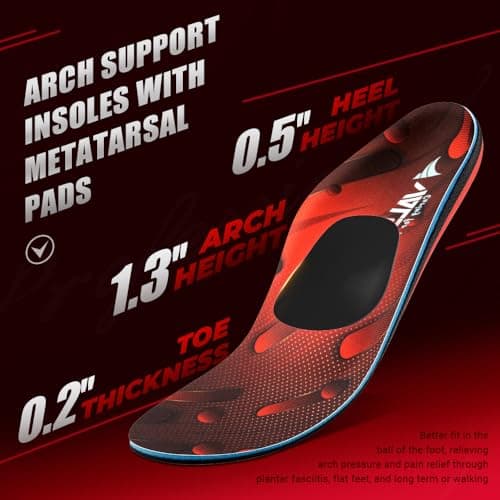 VALSOLE High Arch Support Insole, 220+ lbs, Plantar Fasciitis Pain Relief