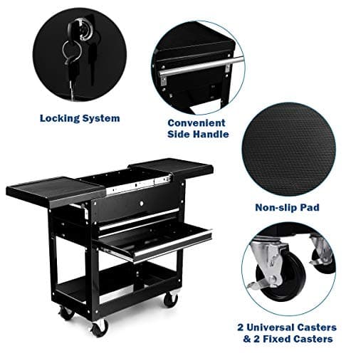 Goplus 4-Tier Rolling Tool Cart with Lockable Drawers, Black