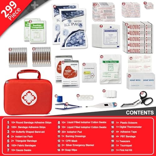 YIDERBO Portable Red First Aid Kit 299PCS Multi-Purpose Survival Gear Outdoor Yarding
