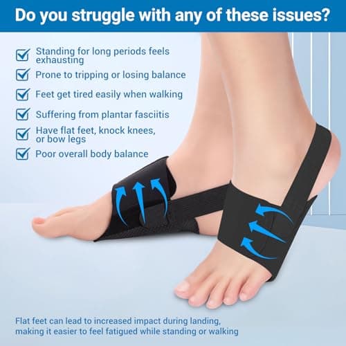 Arch Support Braces for Plantar Fasciitis & Flat Feet, Gel Inserts, Adjustable Wrap, Unisex Black