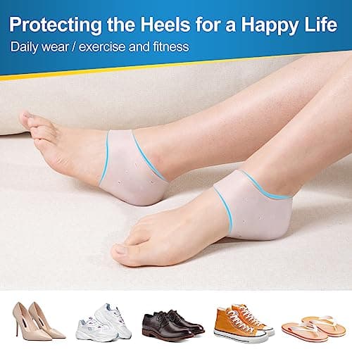 Blue and White Silicone Heel Cups for Foot Pain, Cracked Heels & Support
