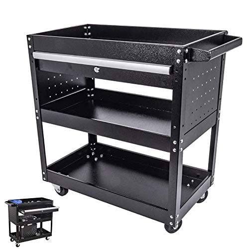 Eco-Friendly 3-Tier Rolling Tool Cart with Drawers (Black)