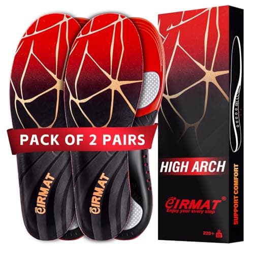 High Arch Support Insoles for Men and Women - Absorb Shock for Flat Feet (XL) 220+ lbs — 2 Pairs-black
