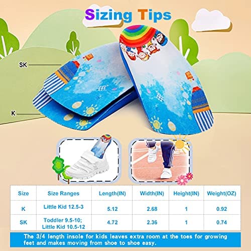 Orthotic Insoles for Kids Shoes, Size SK - Heel Pain, Flat Feet, Plantar Fasciitis, Pronation