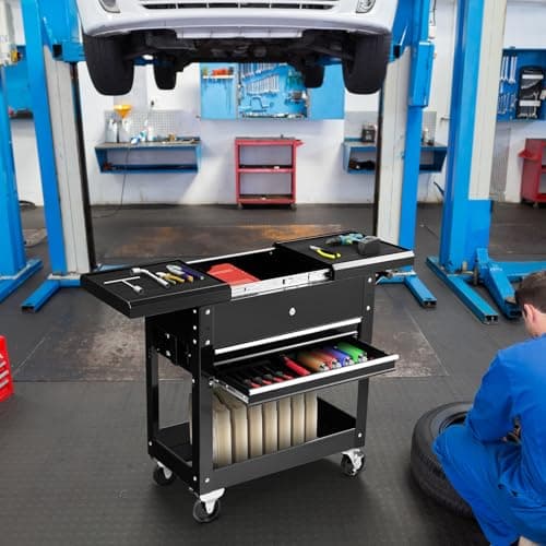 Heavy Duty ERGOMASTER Utility Cart with 4 Tiers & Drawers for Warehouse, Garage, Workshop