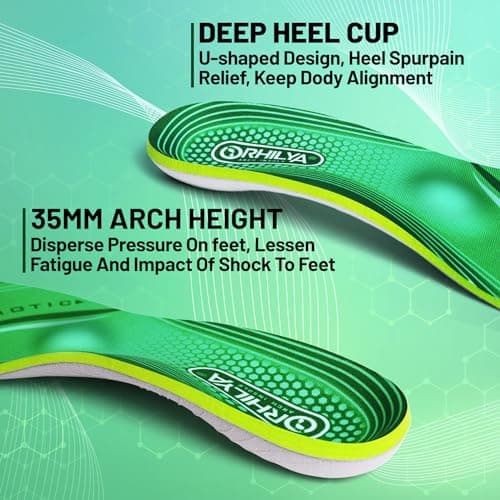 High-Arch Support Inserts for Plantar Fasciitis Relief & Metatarsal Pain, 260mm Size 7