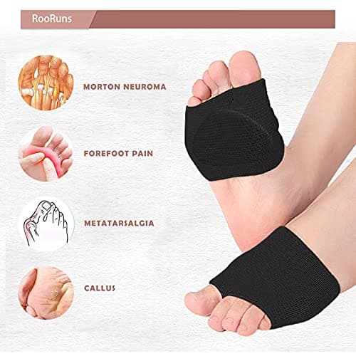 RooRuns Gel Metatarsal Pads for Ball of Foot Pain Relief, Black XL