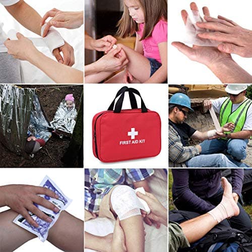 Red First Aid Kit - 230 Pieces, Fully Stocked for Emergencies | Car, Home, Travel, Camping, Office, Sports