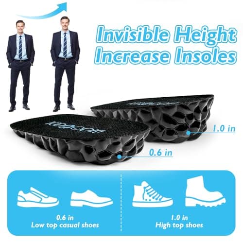 Invisible Height Boost Heel Insoles for LLD (Black, Large, 0.6" Height)
