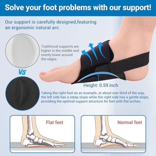 Arch Support Braces for Plantar Fasciitis & Flat Feet, Gel Inserts, Adjustable Wrap, Unisex Black
