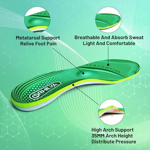 High-Arch Support Inserts for Plantar Fasciitis Relief & Metatarsal Pain, 260mm Size 7