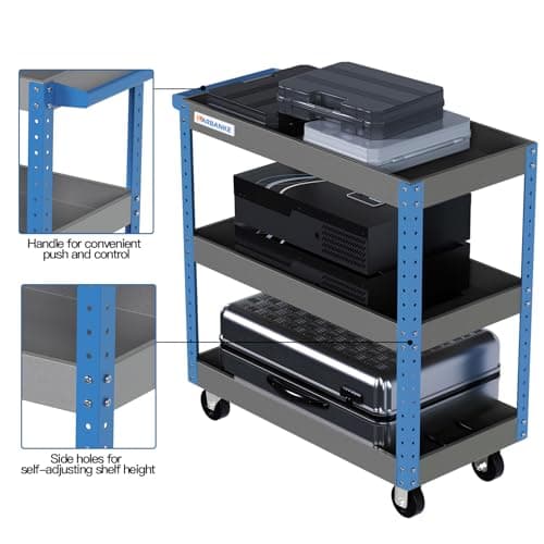 3-Tier Locking Tool Roll Cart, 500LBS Capacity, Blue