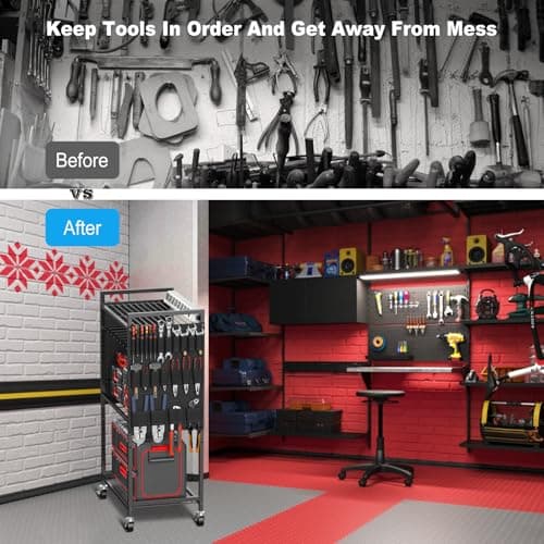 JUNNUJ Heavy Duty Tool Organizer Cart with Power_strip, Black