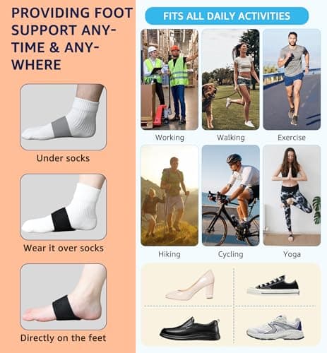 HiRui Adjustable Arch Supports (Pair) for Plantar Fasciitis, Flat Feet, High & Fallen Arches, Black