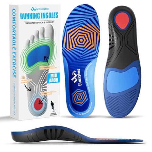Men's & Women's Running Insoles for Plantar Fasciitis, Low Arch Support & Shock Absorption -Boosts Performance & Reduces — Blue（medium Arch）