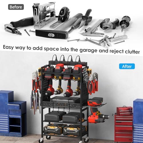 CCCEI Power Tool Organizer Cart with Charging Station, Black