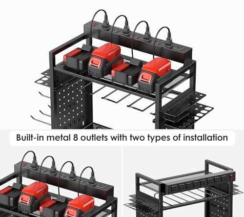 CCCEI Power Tool Organizer Cart with Charging Station, Black