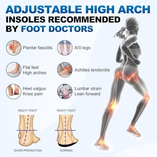 Removable High Arch Support Shoe Inserts for Plantar Fasciitis Relief - Men's/Women's L(Men8-9.5)