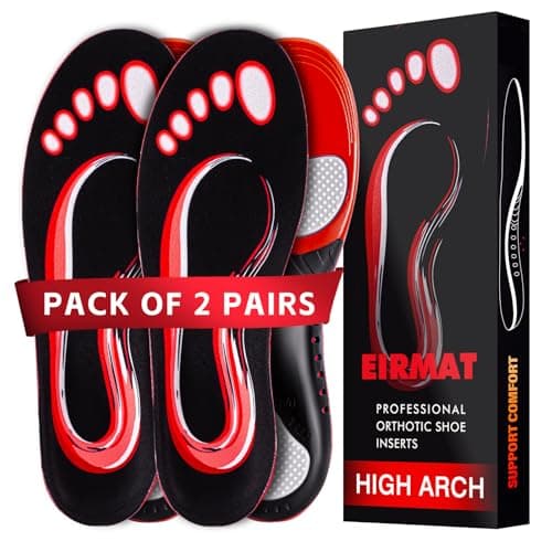 High Arch Support Insoles for Men and Women - Absorb Shock for Flat Feet (XL) 220+ lbs — 2 Pairs-red