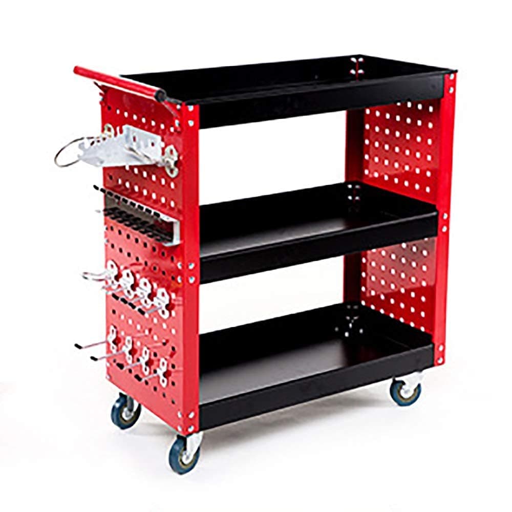 Heavy-Duty 3-Tier Rolling Tool Trolley Cart with Hooks for Mechanics and Garden Outdoors